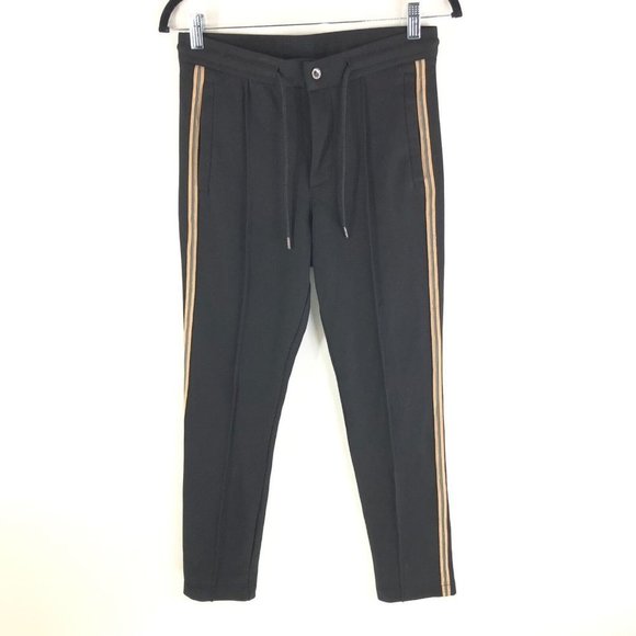 H&M Womens Pants Skinny Front Seam Drawstring Tuxedo Stripe Black Size XS - Picture 1 of 4